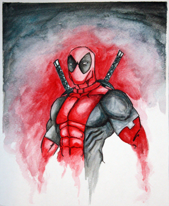 690x840 Deadpool Watercolor Print, 5x7 By Chellstudios On Zibbet