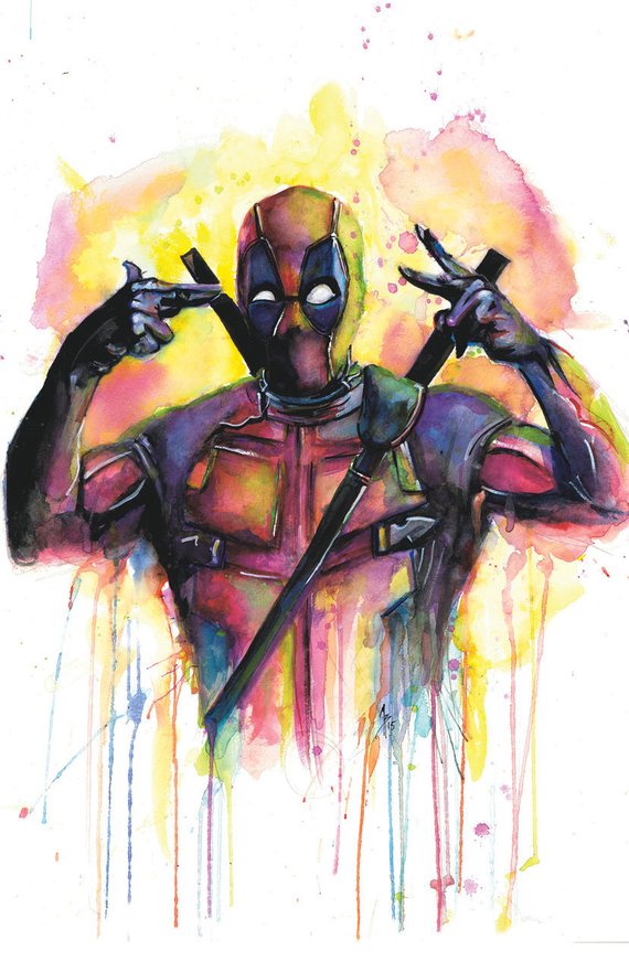 570x881 Deadpool Watercolor Print Poster Etsy