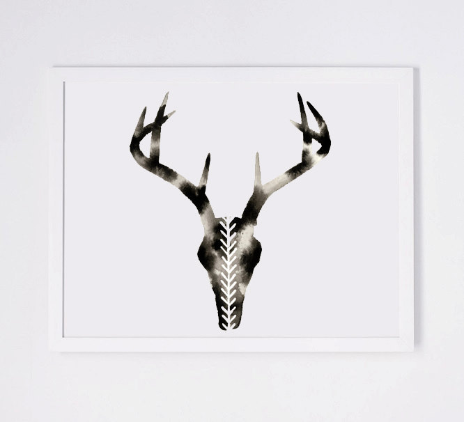 666x606 Geometric Deer Skull Print, Modern Watercolor By Geometricink