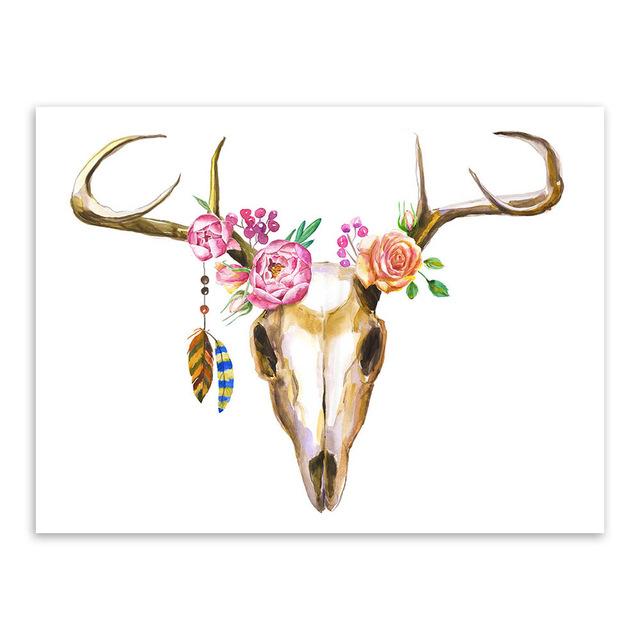 640x640 Modern Watercolor Deer Head Skull Canvas Set