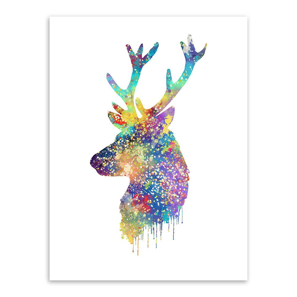 1000x1000 Triptych Watercolor Deer Head A4 Poster Print Abstract Animal