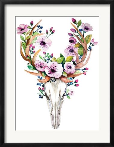 379x488 Deer Skull With Flowers