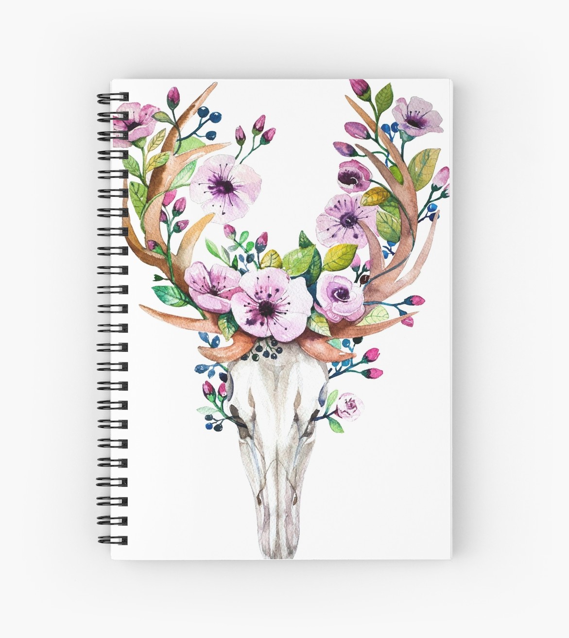 1171x1313 Deer Skull Watercolor Flowers Antlers Spiral Notebooks By