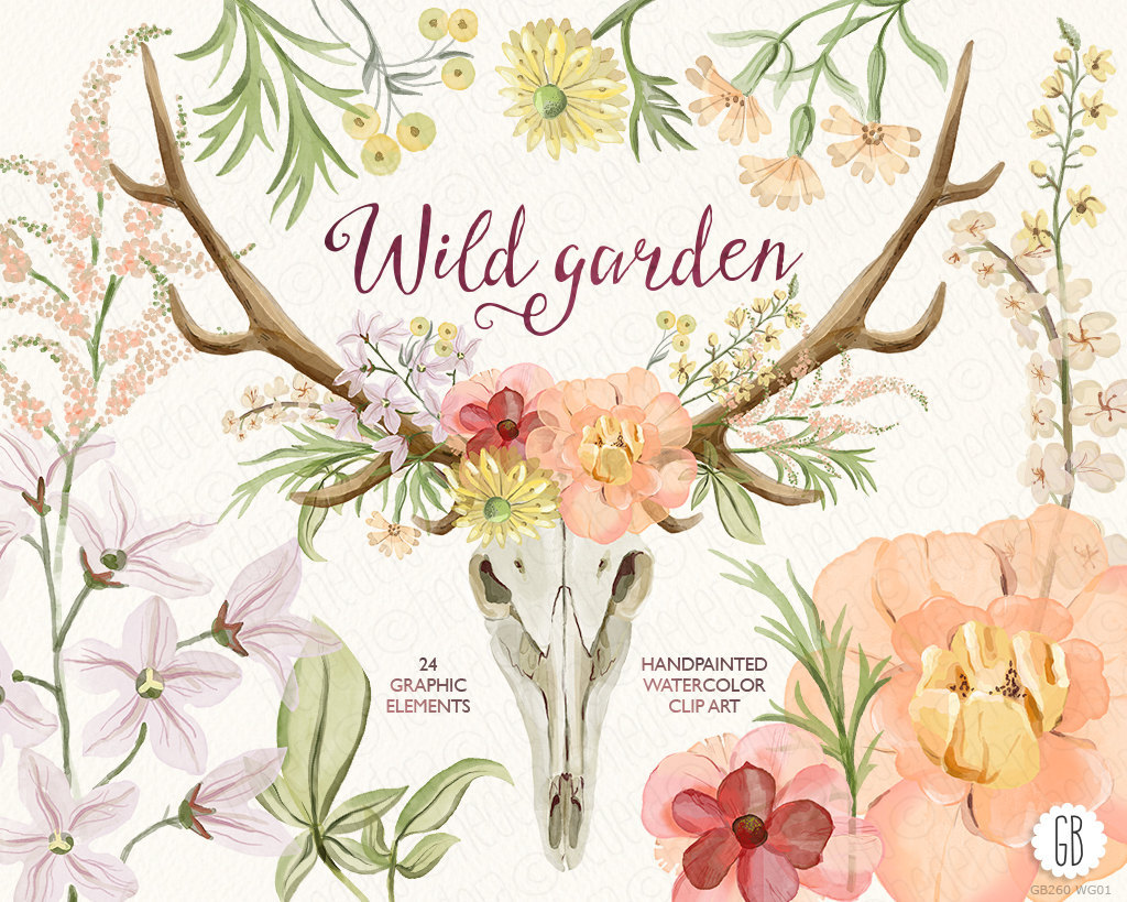 1024x819 Watercolor Landcolor Skycolor Watercolor Floral Deer Skull