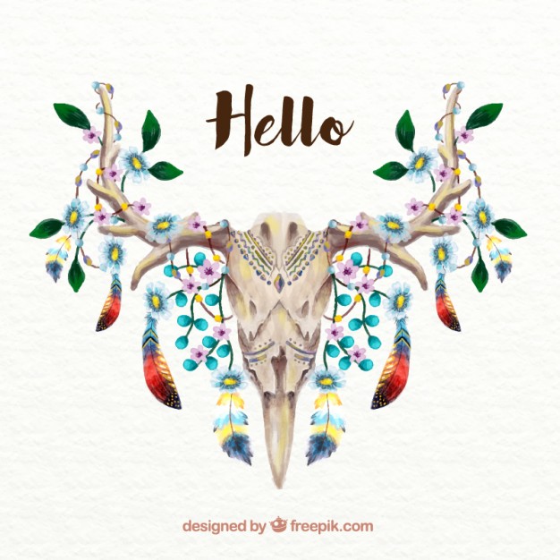 626x626 Watercolor Hand Painted Deer Skull Background Vector Premium