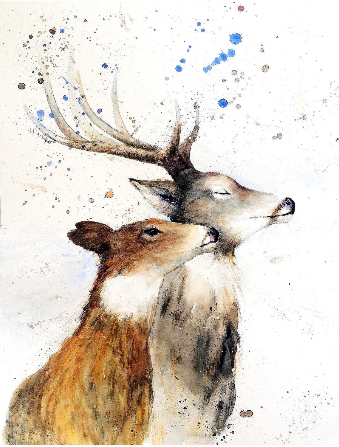 1137x1500 Deer Doe Print Of My Original Watercolour Deer And Doe Painting By