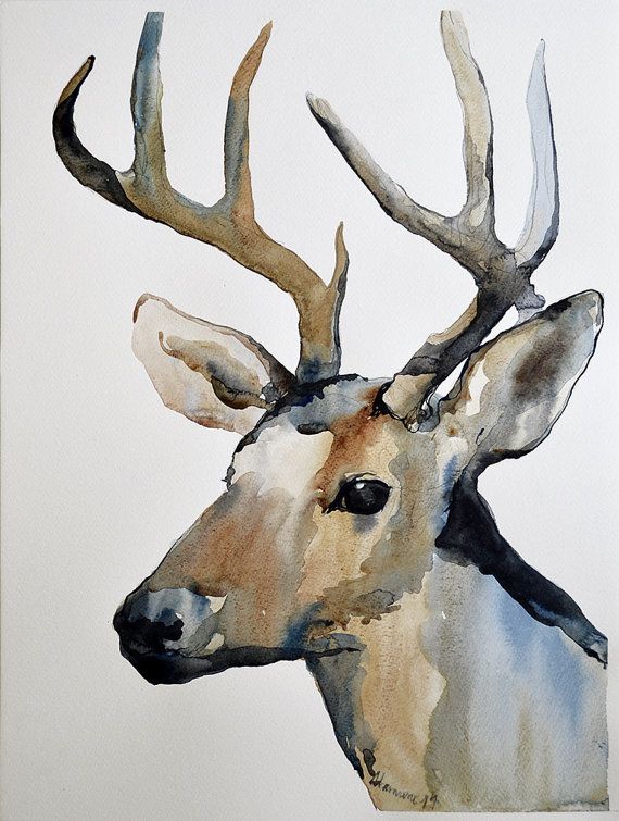 570x755 Original Watercolor Painting Deer Reindeer By Alisaadamsoneart