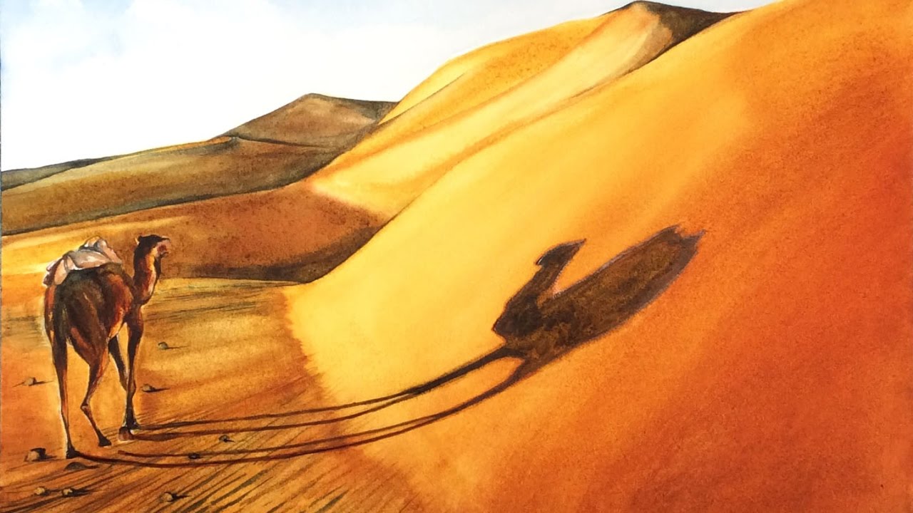 1280x720 Watercolor Sahara Desert Painting Demonstration