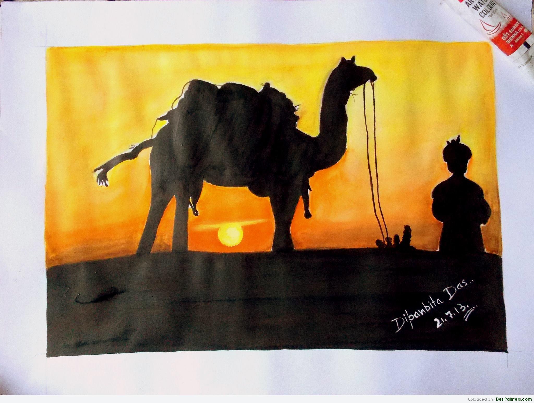 2048x1544 Watercolor Painting Of Sunset In Desert