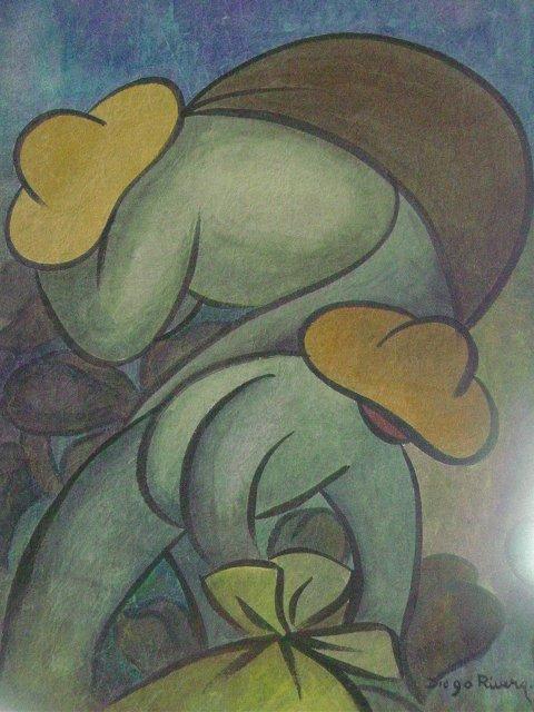 480x640 Watercolor Farm Peasants Signed Diego Rivera