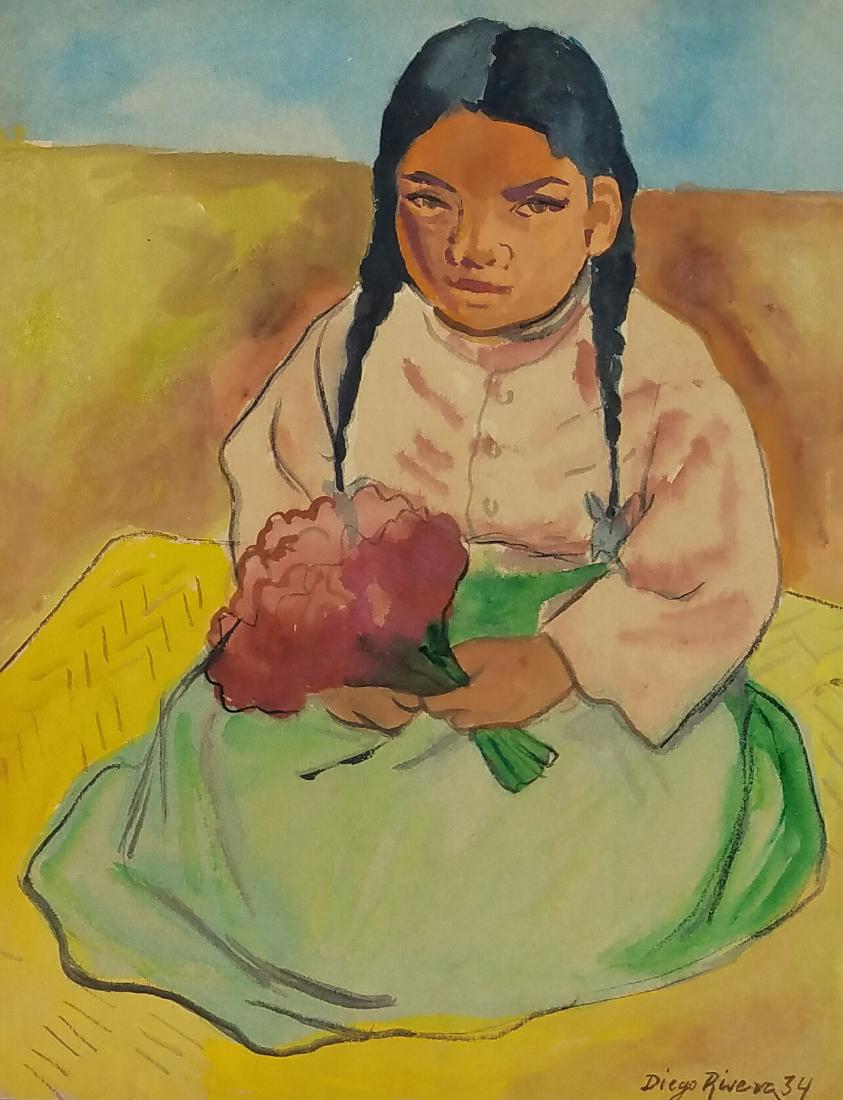 843x1100 Signed Diego Rivera Watercolor On Paper