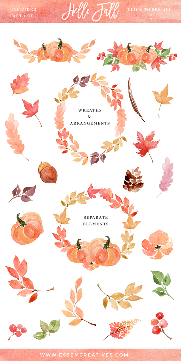 600x1198 Fall Clipart, Autumn Watercolor Wreath Clip Art, 5x7 Digital Paper