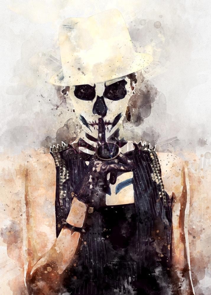 714x998 Digital Watercolor Painting Of A Woman With Skeleton Face Art Only