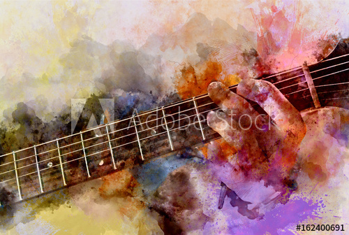 500x336 Playing Guitar On Colorful Watercolor Background, Digital