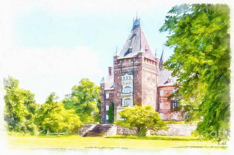 900x596 Trollenas Castle Digital Watercolor Painting Painting By Antony