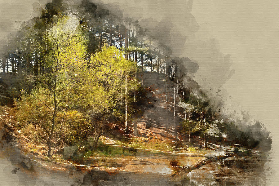 900x600 Digital Watercolor Painting Of Beautiful Vibrant Landscape Image