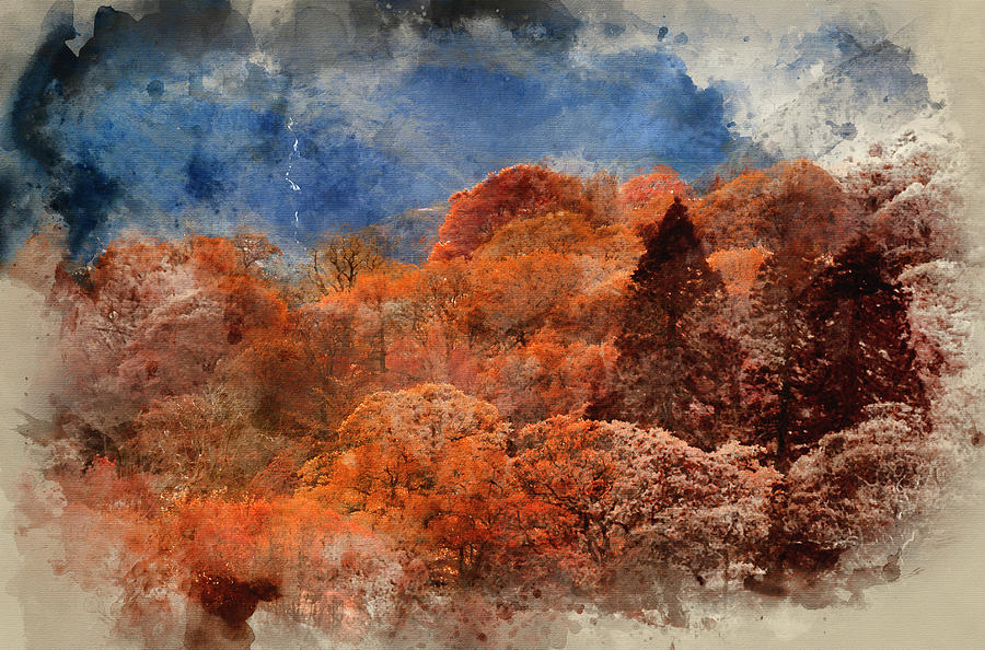 900x594 Digital Watercolor Painting Of Stunning Autumn Fall Color Landsc
