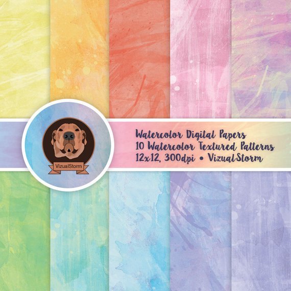 570x570 Watercolor Digital Paper Painted Rainbow Backgrounds Ombre Etsy