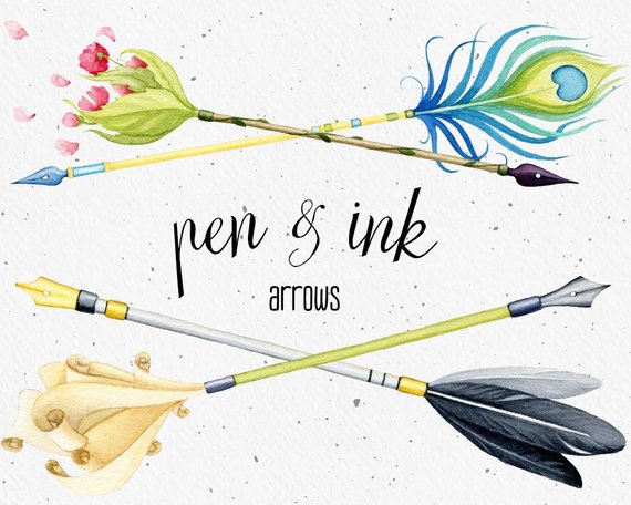 570x456 Watercolor Clipart Arrows Dip Pen Clipart Ink Clip Art Etsy