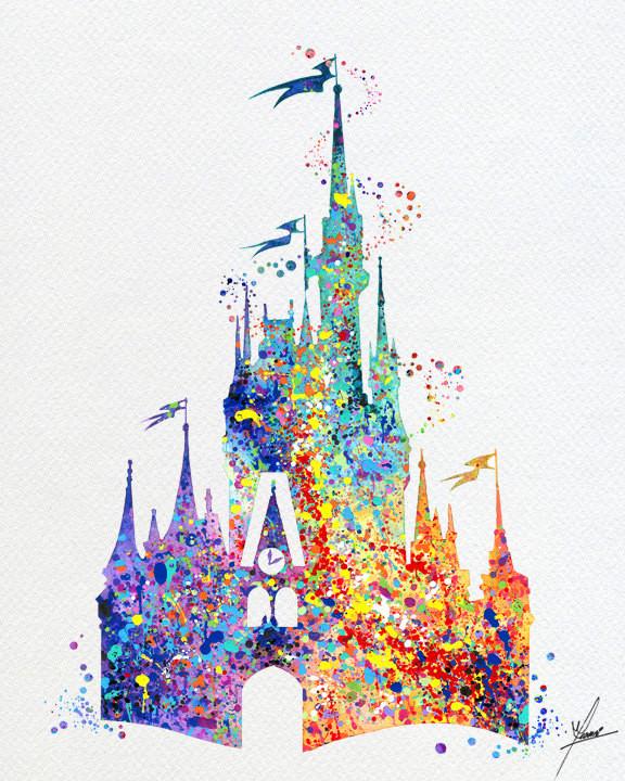576x720 Cinderella Castle Princess Story Inspired Watercolor Print Wall