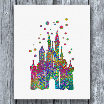 354x354 Cinderella Disney Castle Watercolor Art From Allartprints
