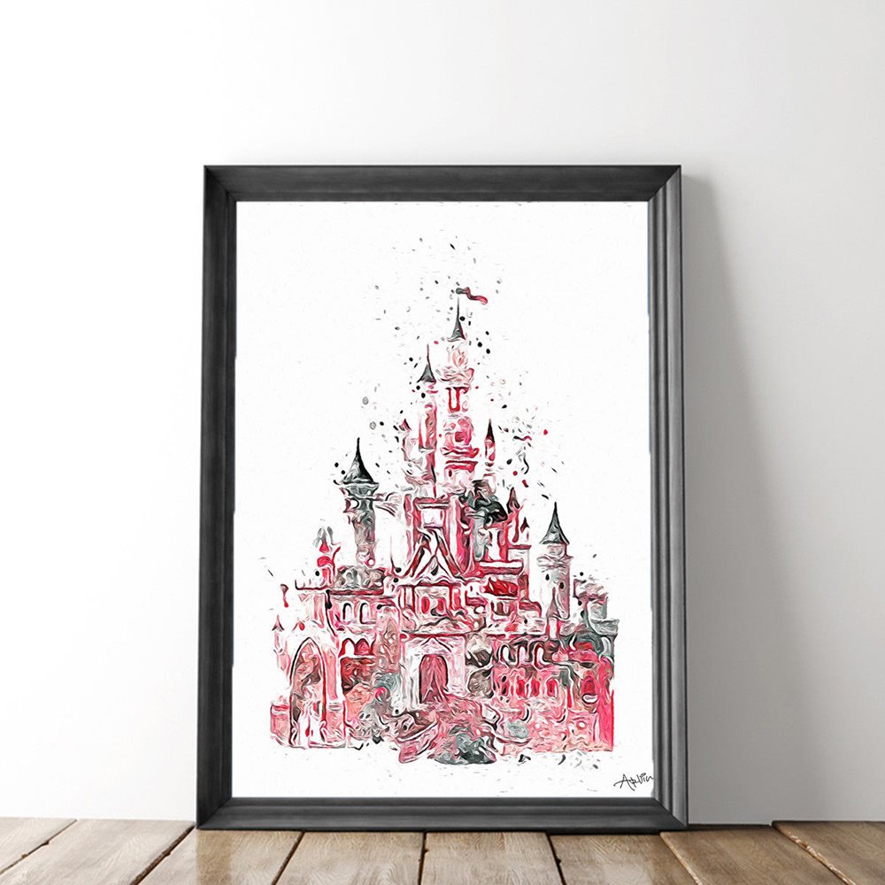 1000x1000 Canvas Painting Hd Print Disney Castle Watercolor For H