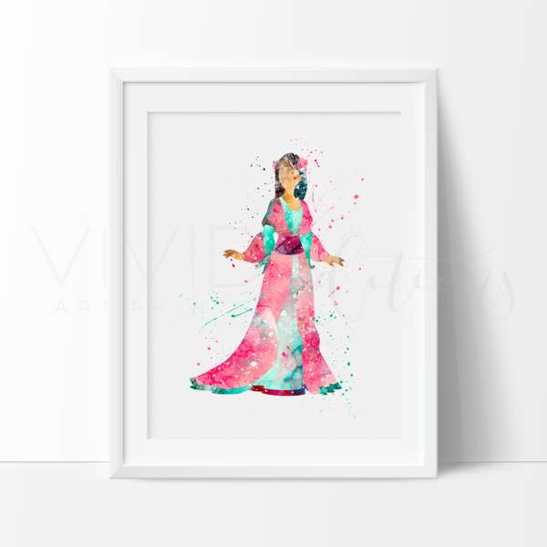 600x600 Disney Princess Watercolor New Mulan Watercolor Art Print