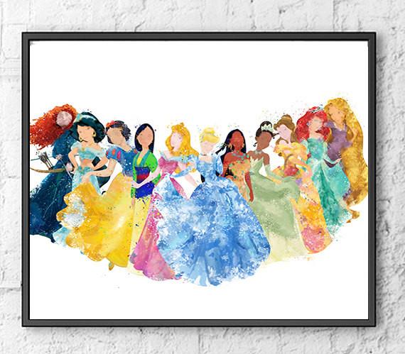 570x499 Disney Princesses Digital Watercolour Poster Cowazinga