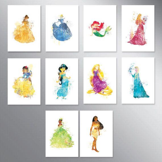 570x570 Sale Disney Princess Watercolor Set Of 10 Nursery Art By Artruss