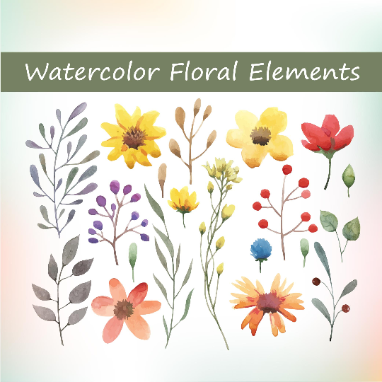 540x540 20 Watercolor Floral Elements, Watercolor Invitation Elements, Diy