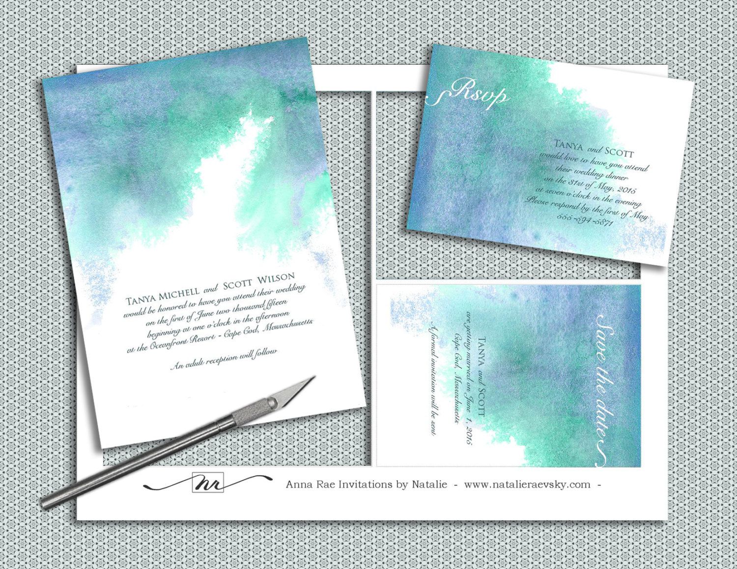 1500x1159 Printable Watercolor Wedding Invitation Template, Diy Painted Blue