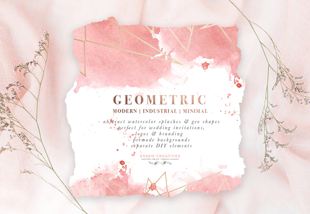 1000x690 Diy Geometric Watercolor Wedding Invitation Backgrounds Amp Clipart