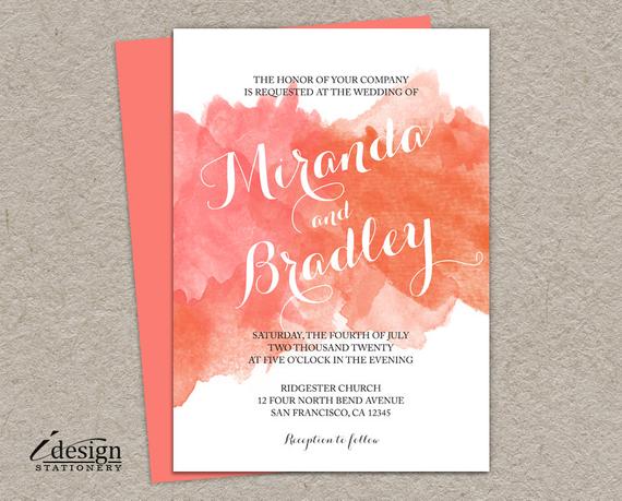 570x459 Items Similar To Diy Watercolor Wedding Invitation Printable Coral