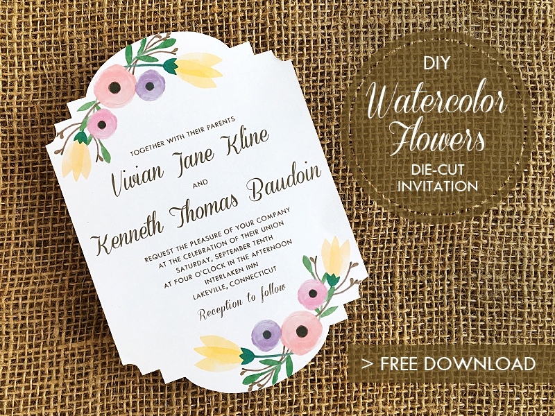 800x600 Diy Watercolor Flowers Die Cut Wedding Invitation