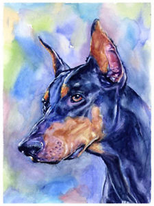 225x300 Artav Doberman Pinscher Art Print Of Watercolor Paint Ebay