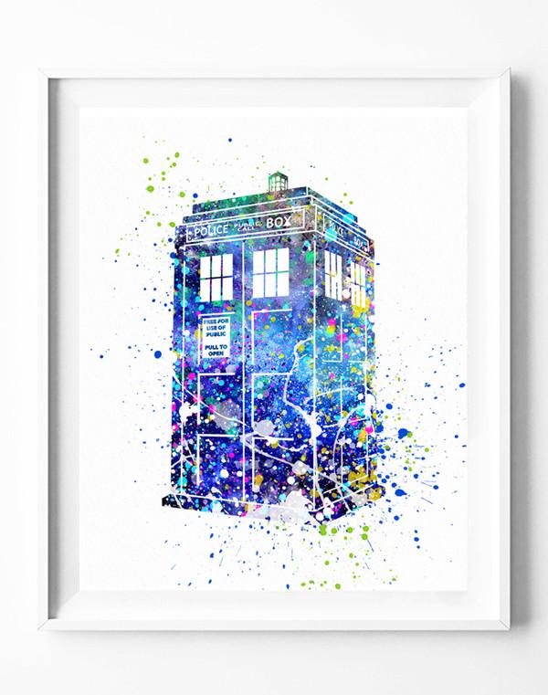 600x761 Tardis Poster Doctor Who Art Print Watercolor Painting Wall Art