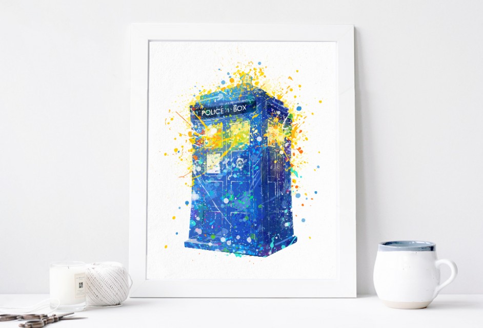 942x640 Tardis Print, Doctor Who Poster Watercolor Printable Dr Who Wall