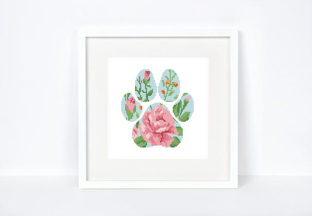 642x444 Dog Paw Cross Stitch Pattern Pet Floral Watercolor Silhouette Etsy
