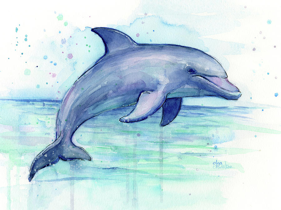 900x674 Watercolor Dolphin Painting