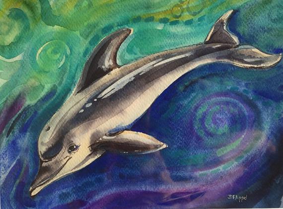 570x421 Dolphin Painting Dolphin Watercolor Painting Watercolor On Etsy