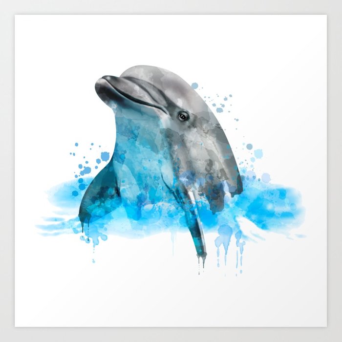700x700 Dolphin Watercolor, Dolphin Painting, Dolphin Gift, Dolphin Poster