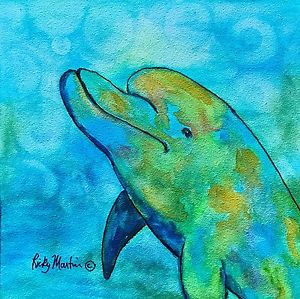 300x299 Dolphin Watercolor Painting Original Art 6 X 6 X 18 Inches Ricky