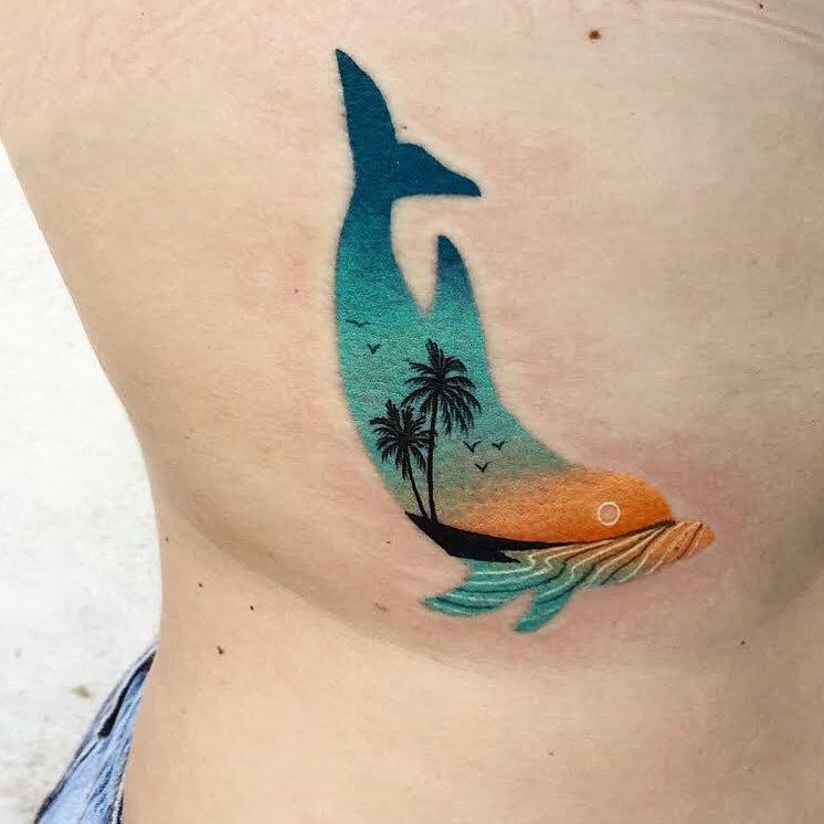 746x746 Dolphin Tattoo On The Rib Cage