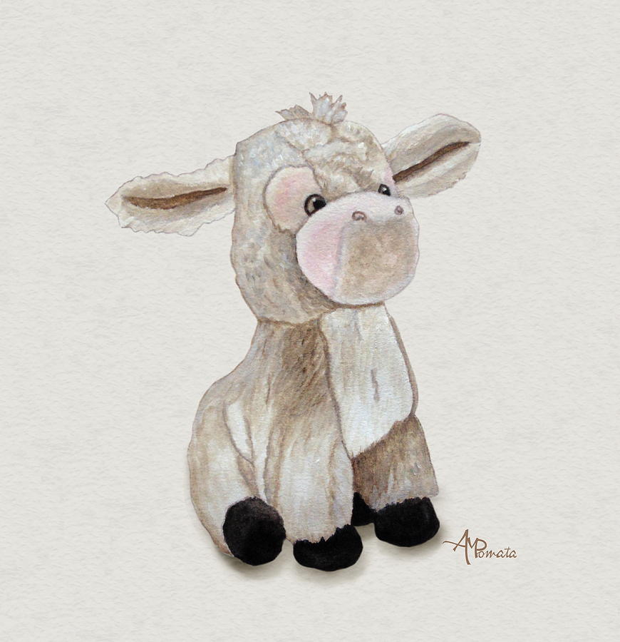 870x900 Cuddly Donkey Watercolor Painting By Angeles M Pomata