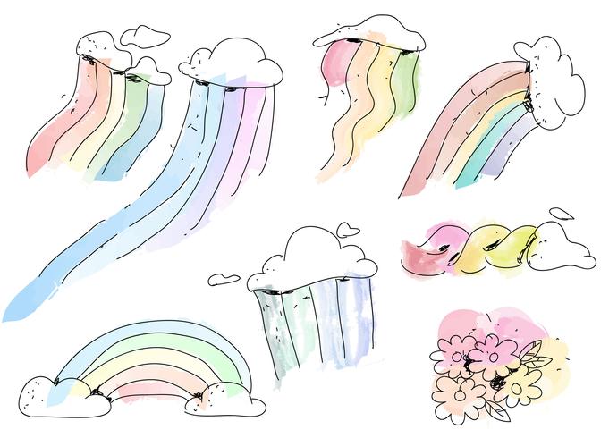 681x490 Pastel Color Rainbow Doodle Watercolor Brush Vector Pack