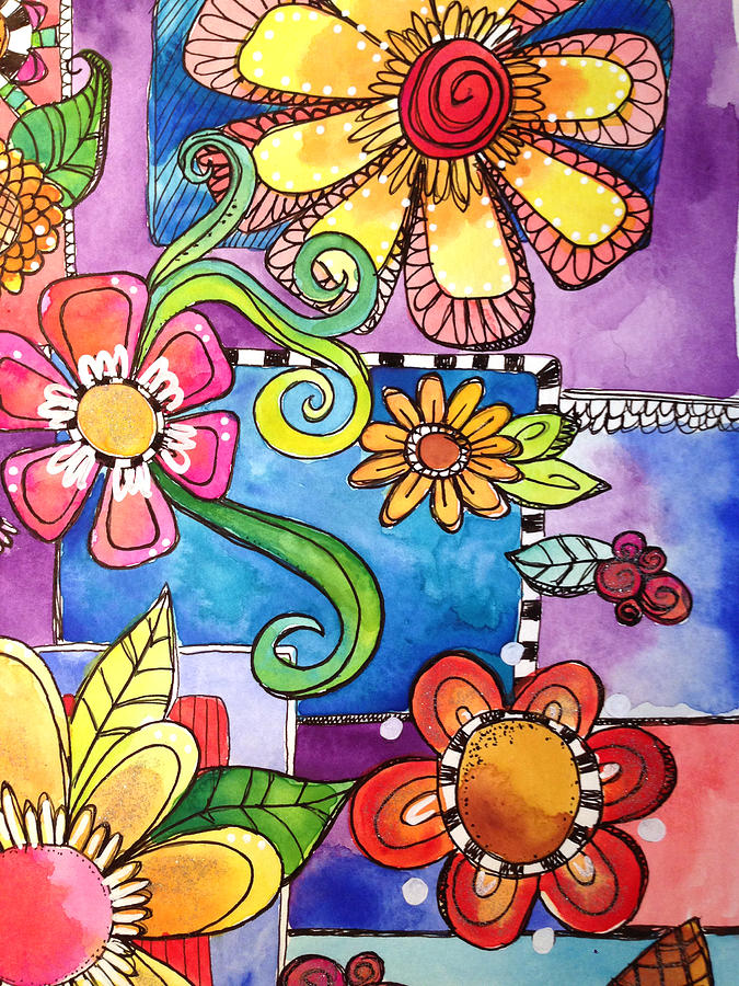 675x900 Watercolor Flower Doodles Mixed Media By Glimmerbug Art
