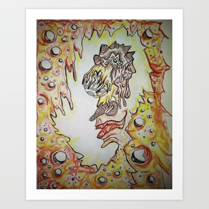 700x700 Face In The Cave Watercolor Ink Doodle Art Print By Acorn Society6