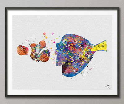 400x337 Marlin And Dory Watercolor Print Finding Nemo Disney Nursery Art