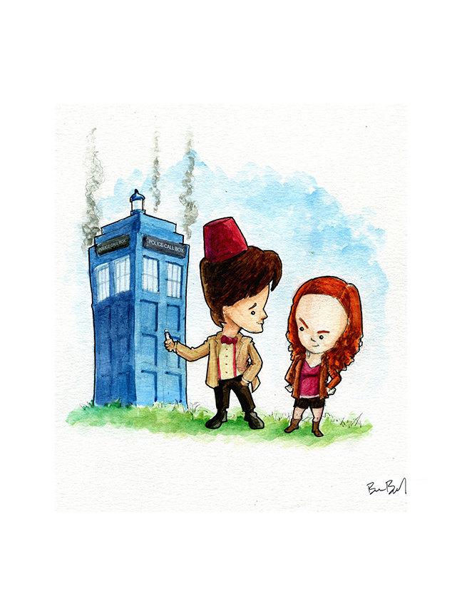 648x864 Dr. Who And Amy Pond Watercolor Print Ben Byrd Art