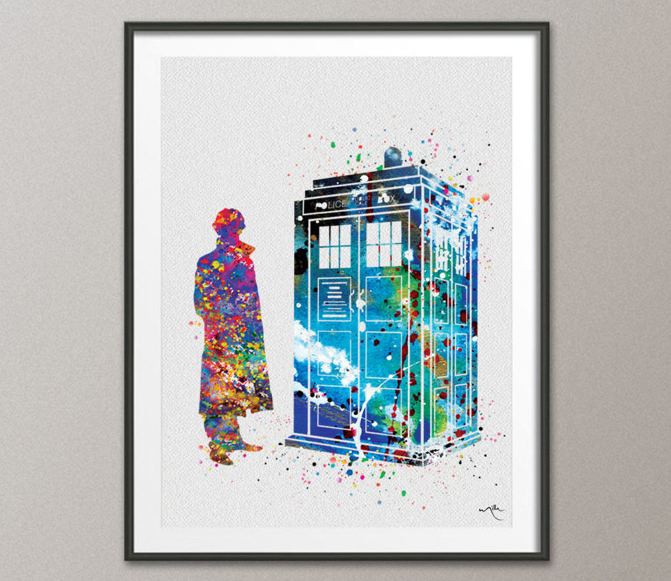 972x842 Tardis And Sherlock Holmes Dr Who Watercolor Painting Print Wall